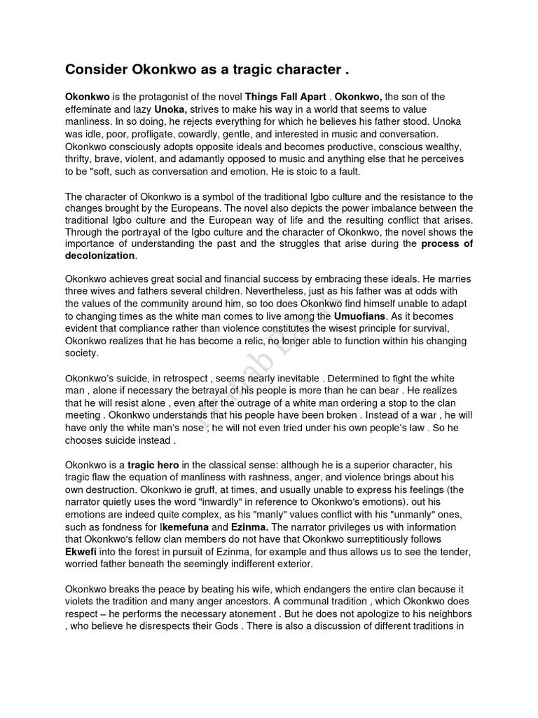 Okonkwo As A Tragic Character | PDF | Anger