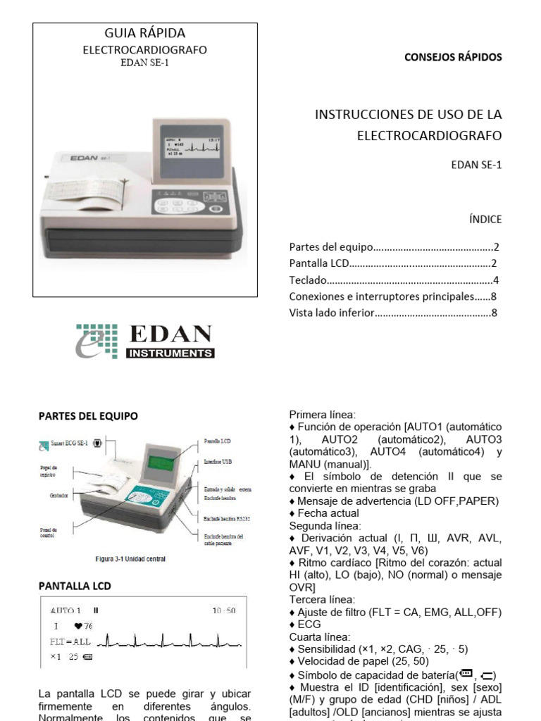 Partes del Electrocardiógrafo Edan SE-1 | PDF | Electrocardiografia