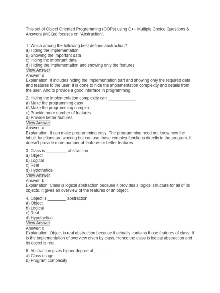 This set of Object Oriented Programming Abstraction - Copy | Download ...