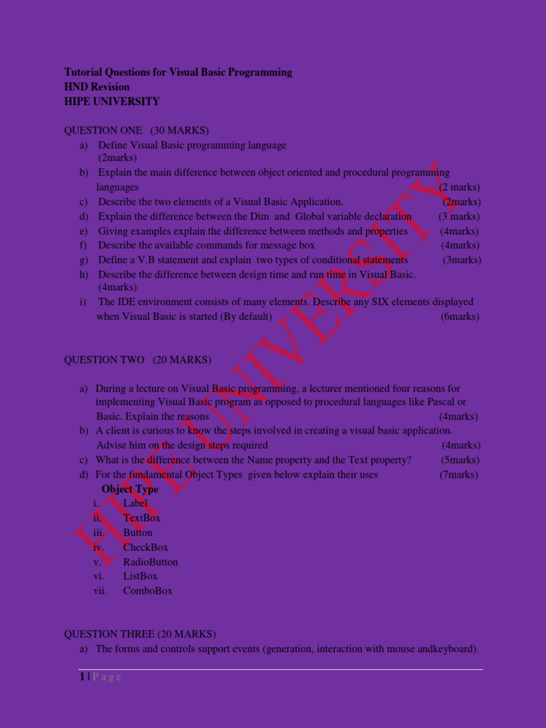 Tutorial questions for visual basic programming pdf computer