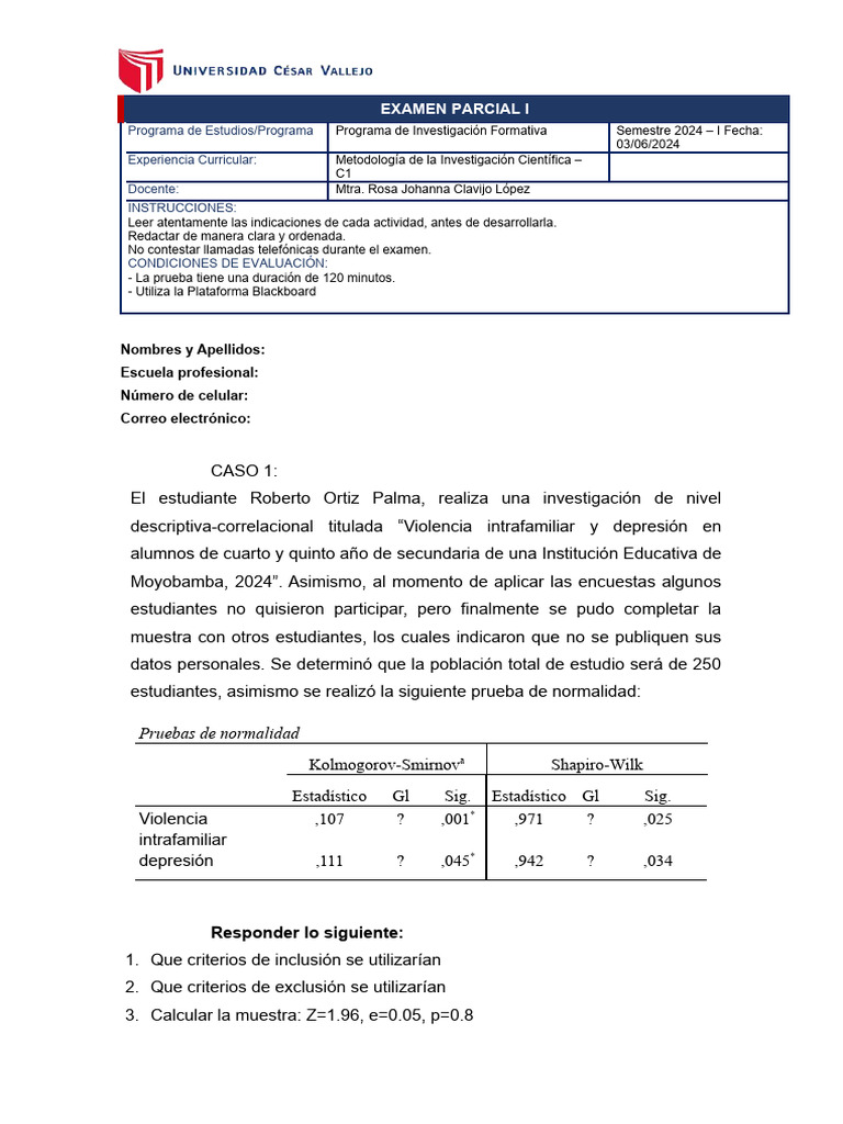 Examen Parcial Metodología Investigación 2024 | PDF | Crecimiento ...