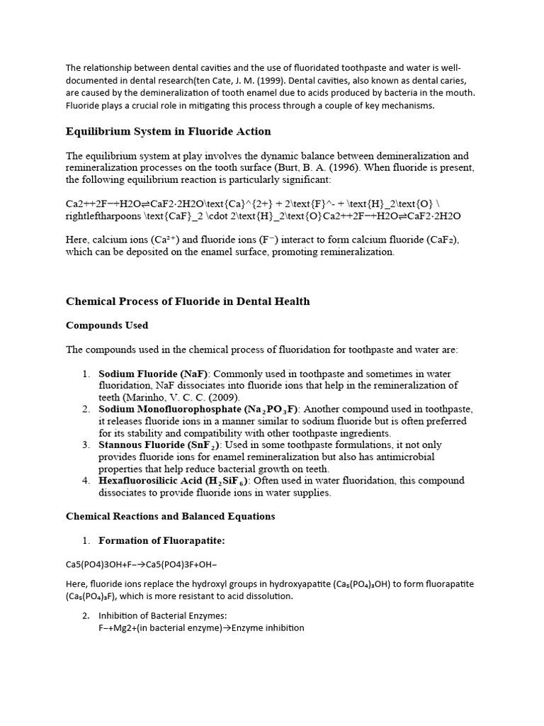 Fluoride's Role in Tooth Enamel Remineralization | PDF | Chemical ...