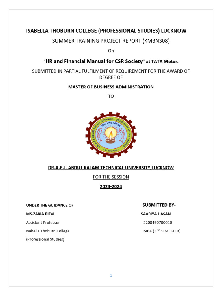 TATA Motors Project Work | PDF | Corporate Social Responsibility ...