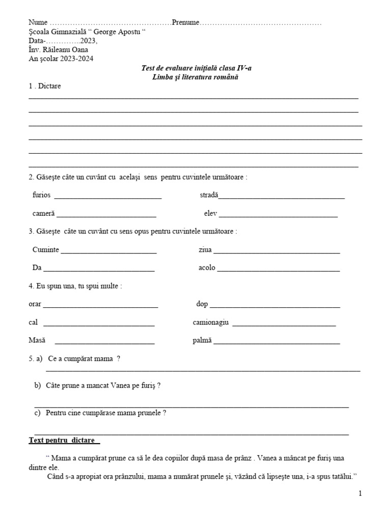 Test Initial CES LB Romana | PDF