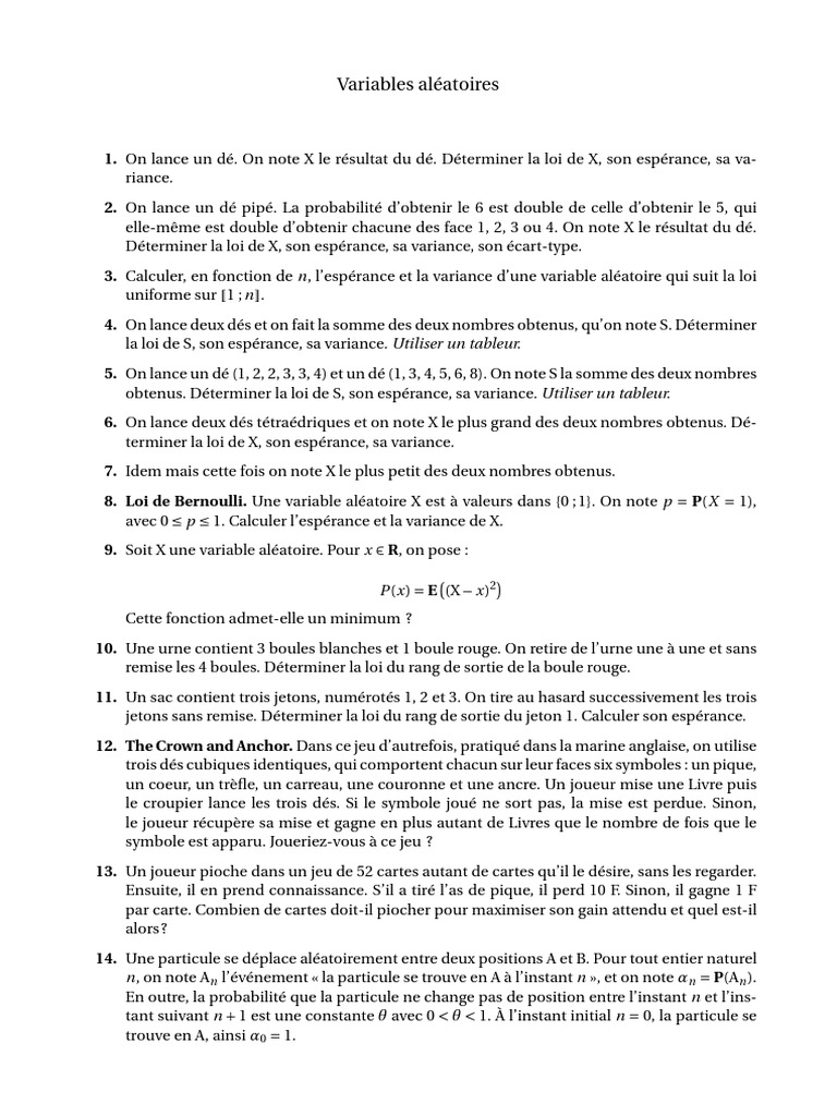 Variables aléatoires et dés tétraédriques | PDF | Espérance ...