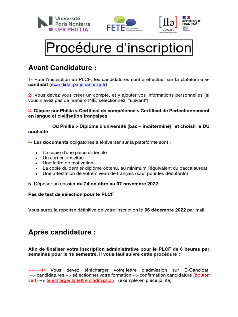 Guide d'inscription PLCF Université | PDF | Évolution de carrière