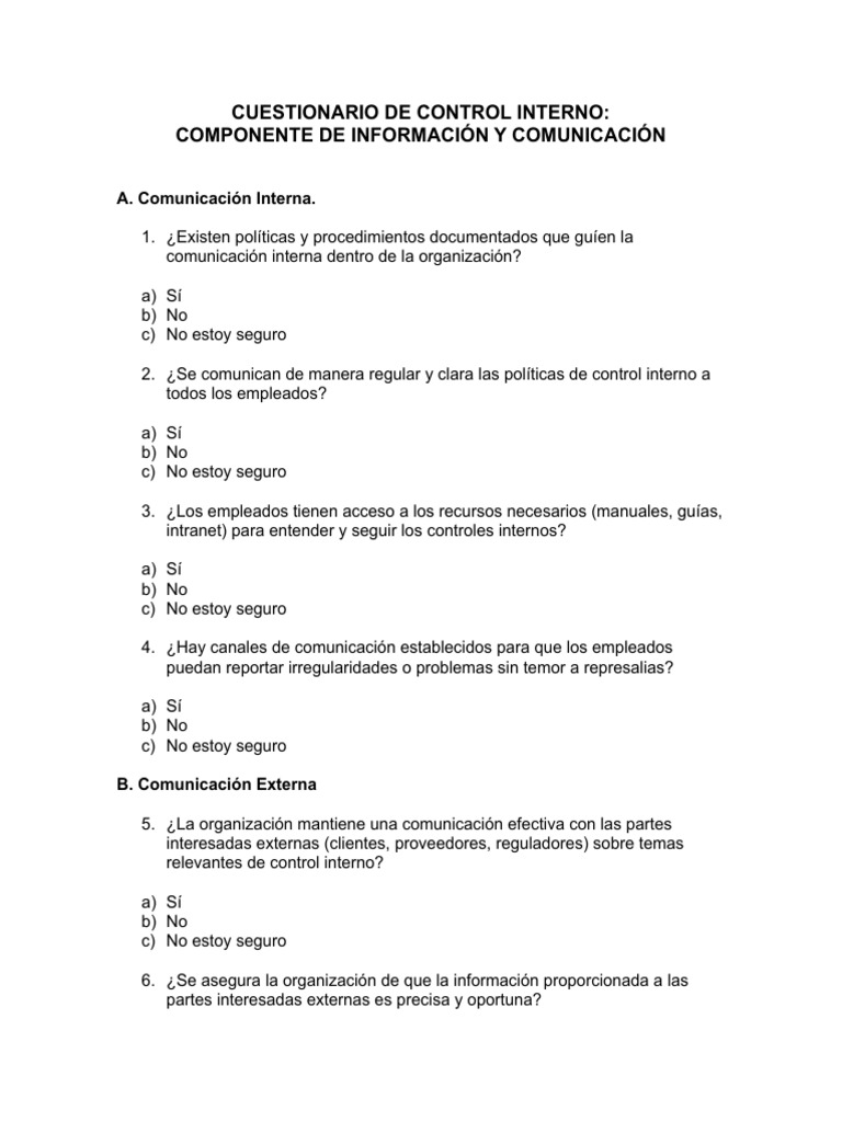 Cuestionario de Control Interno | PDF | Información | Comunicación