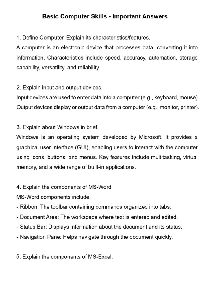 Basic Computer Skill Important Questions | PDF | World Wide Web ...