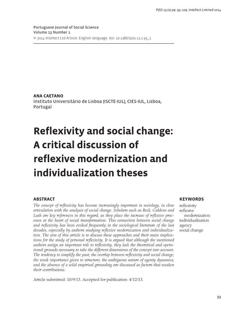 Caetano Ana 2014 Reflexivity and Social | PDF | Reflexivity (Social ...