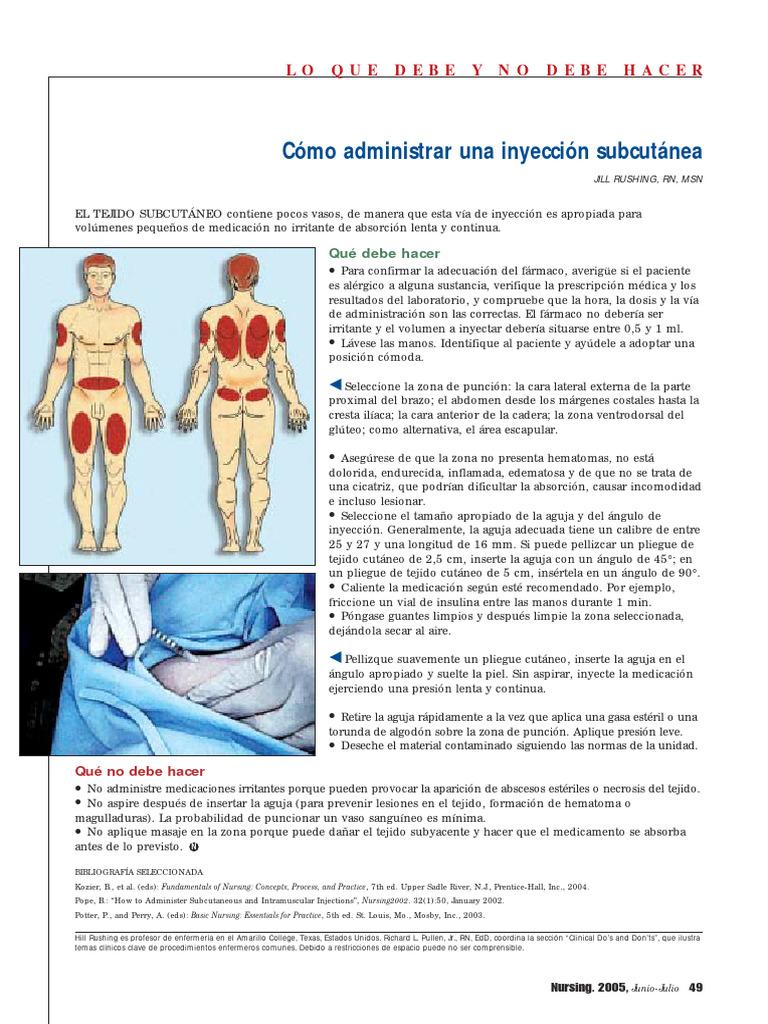 Guía de Inyecciones Subcutáneas | PDF | Inyección (medicina ...