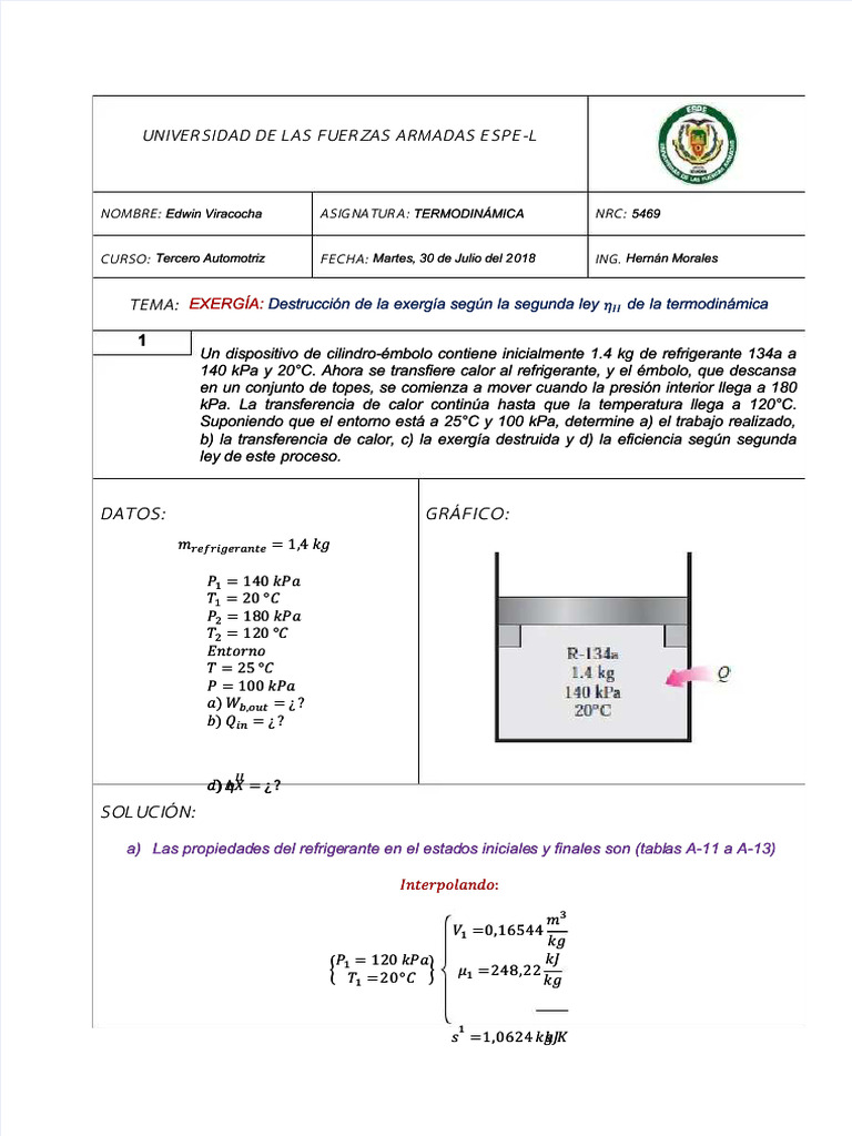 Exergía y eficiencia en termodinámica | PDF | Ejercicio | Calor