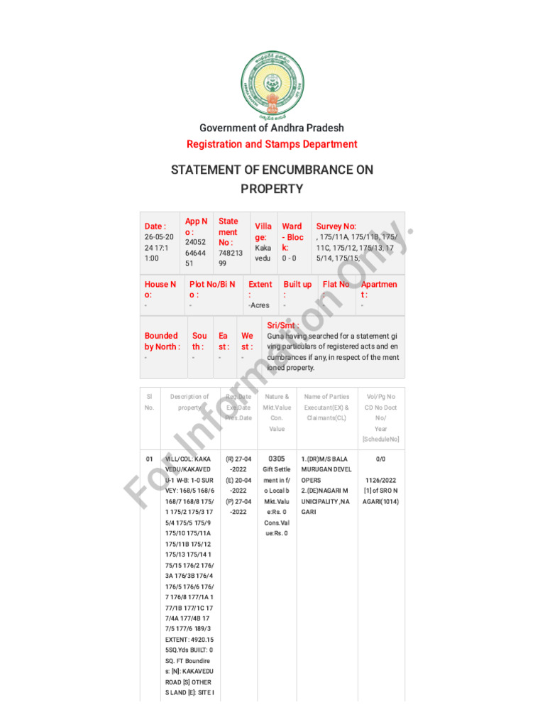 On O Nly .: Statement of Encumbrance On Property | PDF