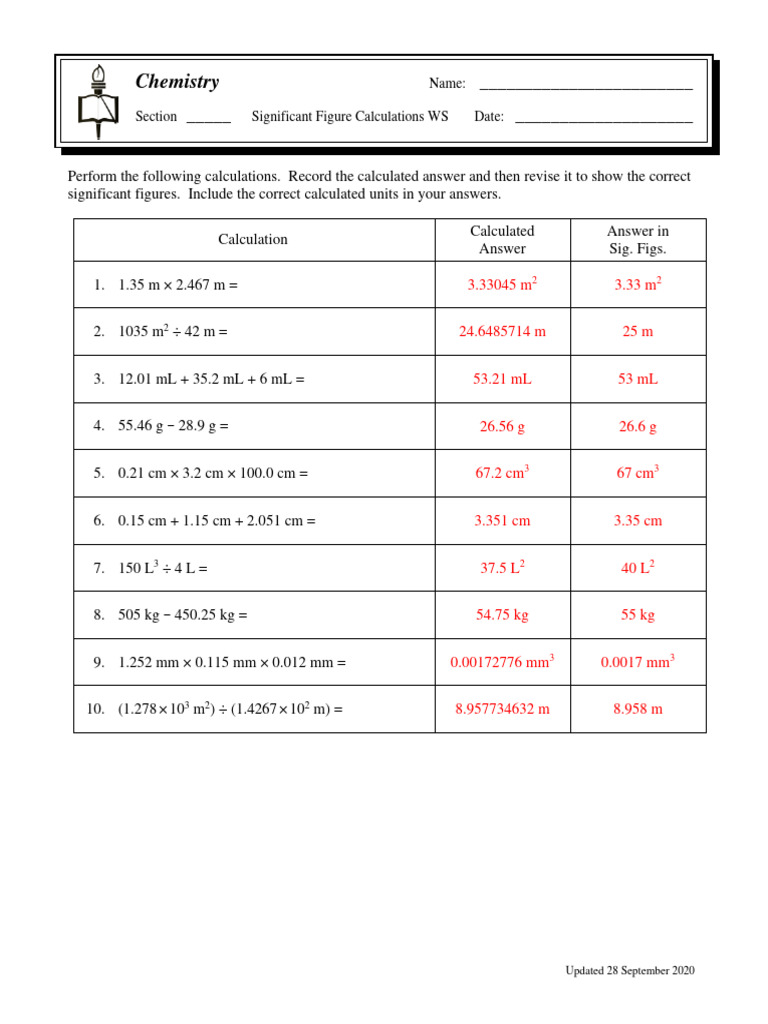1 ESig Fig Calculations WSKey | PDF | Arithmetic | Mathematics