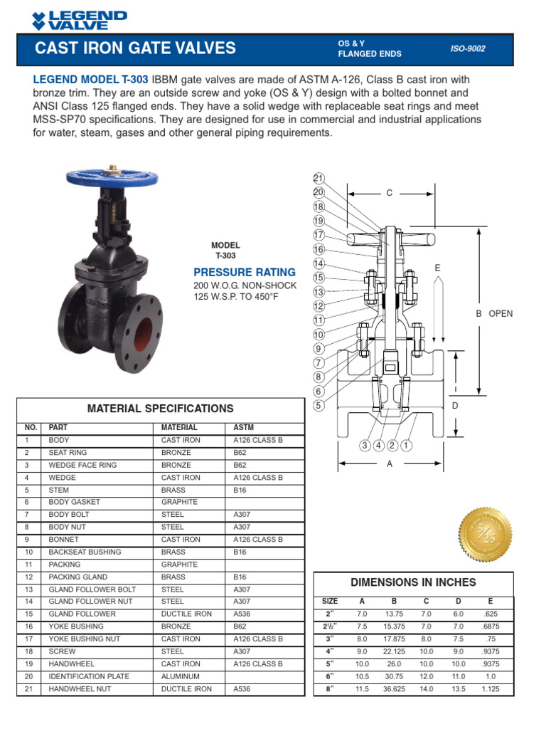 4ich Gate Valve Data Sheet | PDF | Valve | Screw