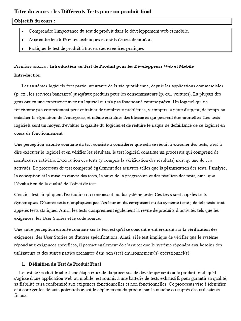 Tests Essentiels pour Produits Finaux | PDF | Test de logiciel ...