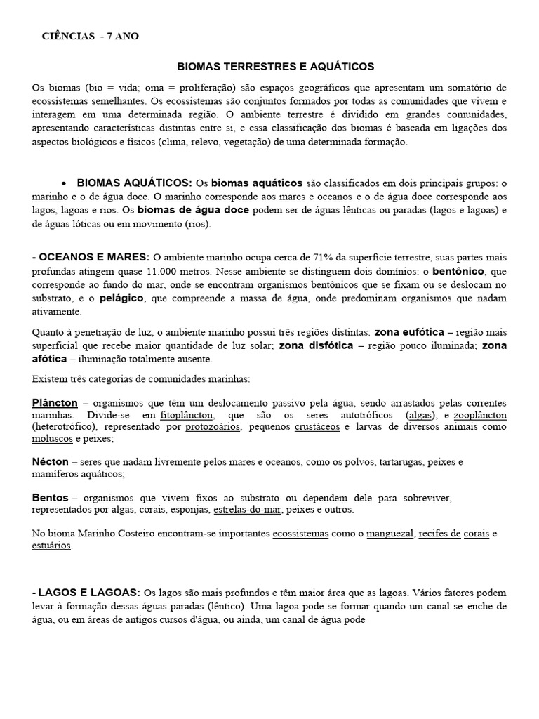 Biomas Terrestres e Aquáticos | PDF | Biologia Marinha | Água