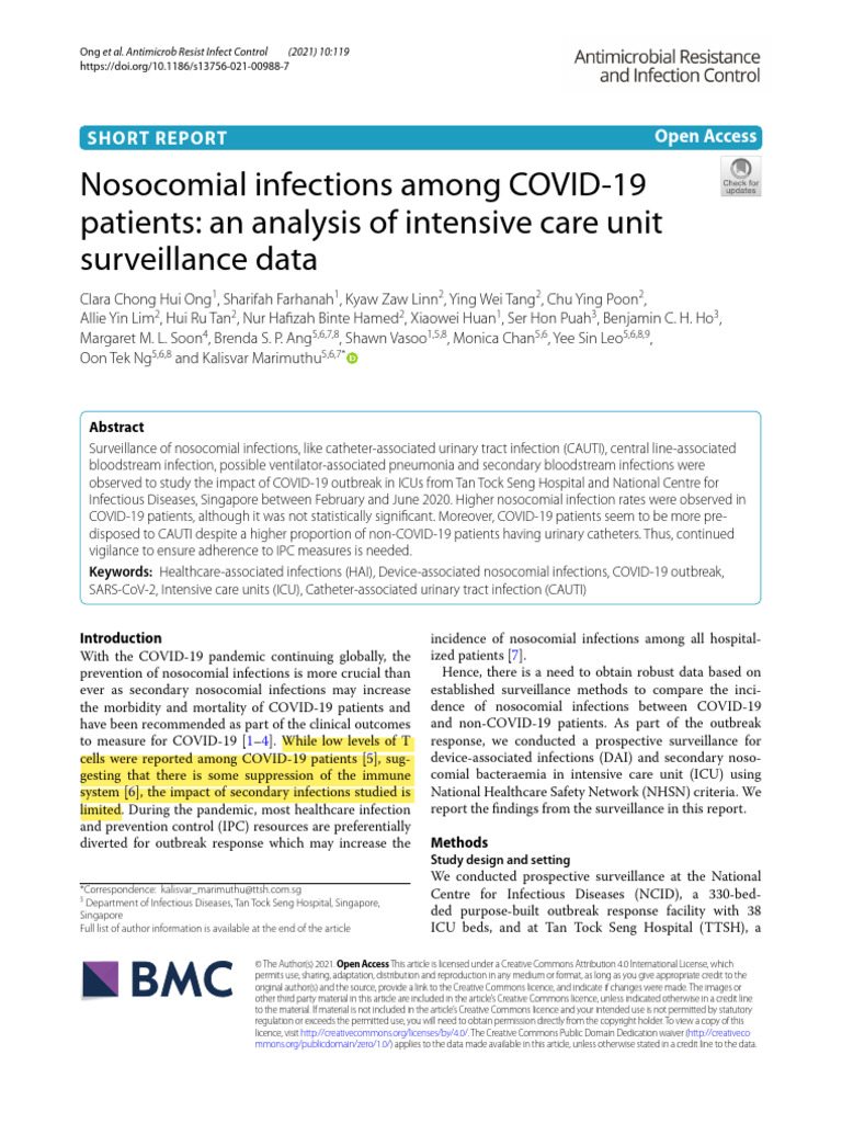 Nosocomial Infections Among COVID-19 | PDF | Intensive Care Unit ...