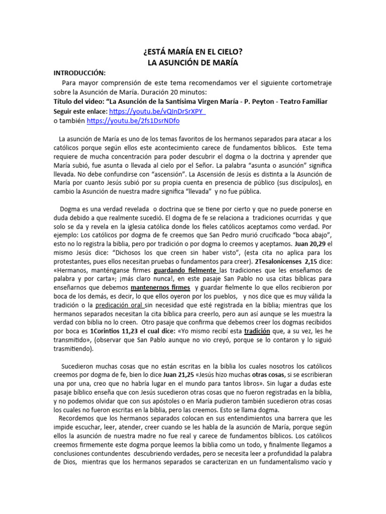 Parte 1 La Asunción de María | PDF | María, madre de Jesús | Juan el ...