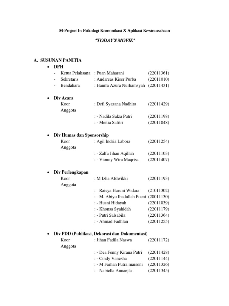 Tugas Divisi PDD dalam Acara | PDF | Seni