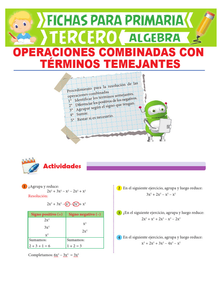 Operaciones Combinadas Con Términos Semejantes Para Tercero de Primaria ...