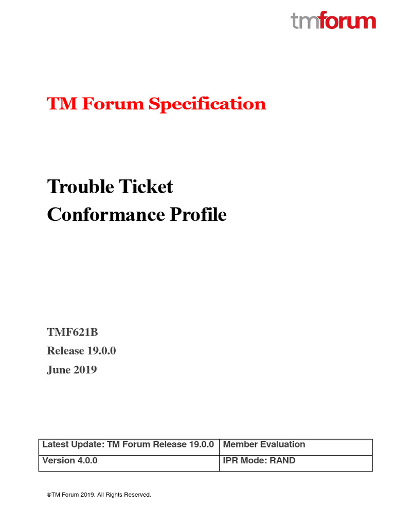 Tmf621b Trouble Ticket Conformance Profile R19 0 0 Pdf Copyright
