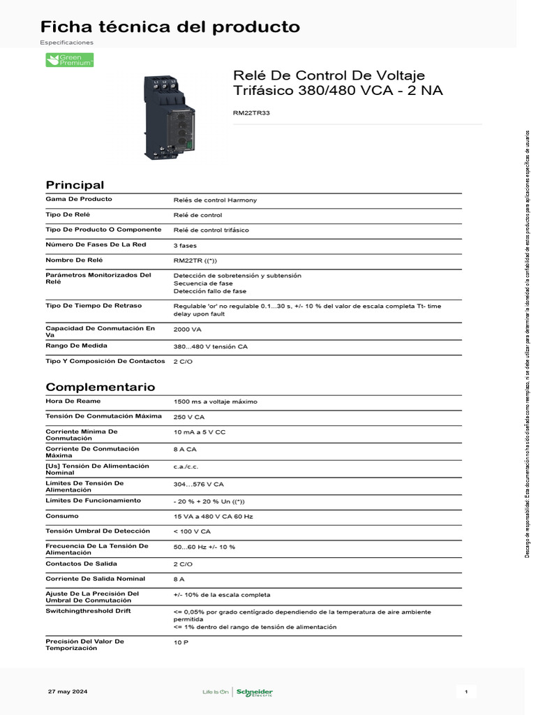 Schneider Electric_ZelioControl_RM22TR33 Descargar gratis PDF Relé