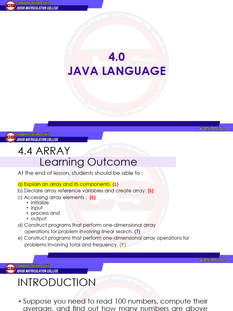 4.4 Array 2022 2023 (Final) | PDF | Integer (Computer Science) | Data Type