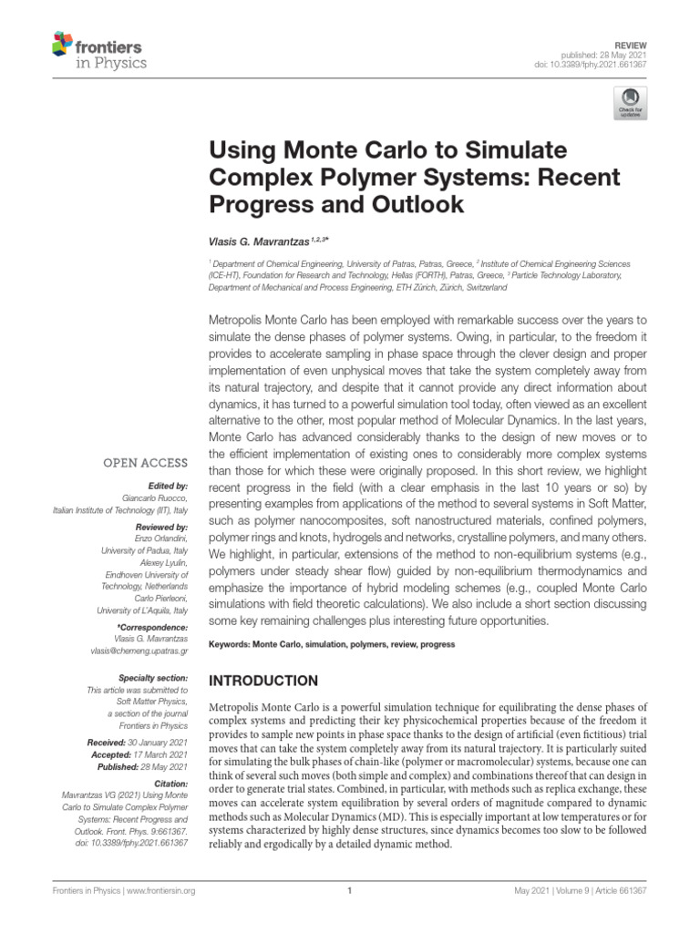 Monte Carlo Simulations of Polymer Systems | PDF | Monte Carlo Method ...