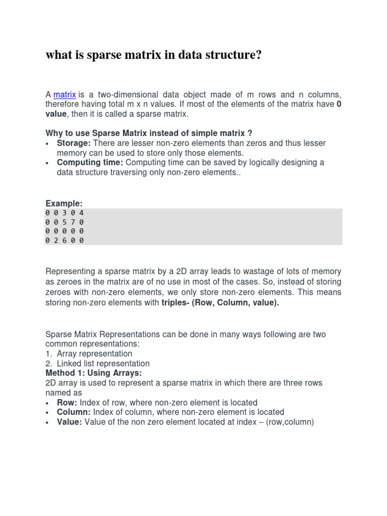What Is Sparse Matrix in Data Structure PDF