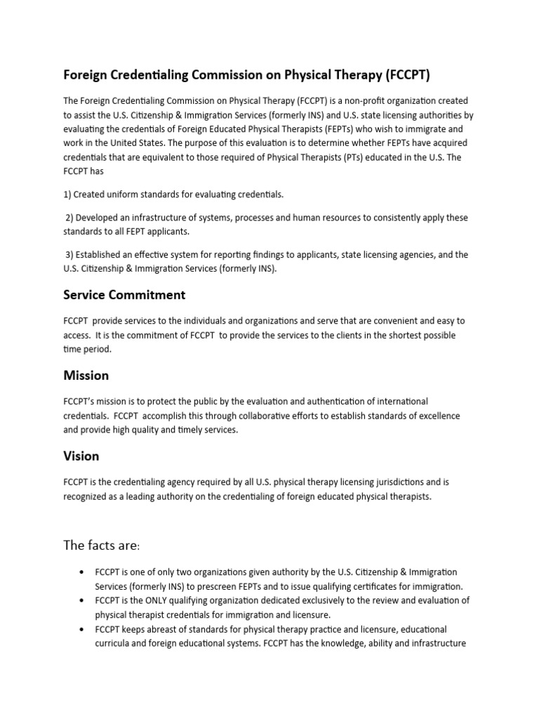 Foreign Credentialing Commission On Physical Therapy | PDF | Physical ...
