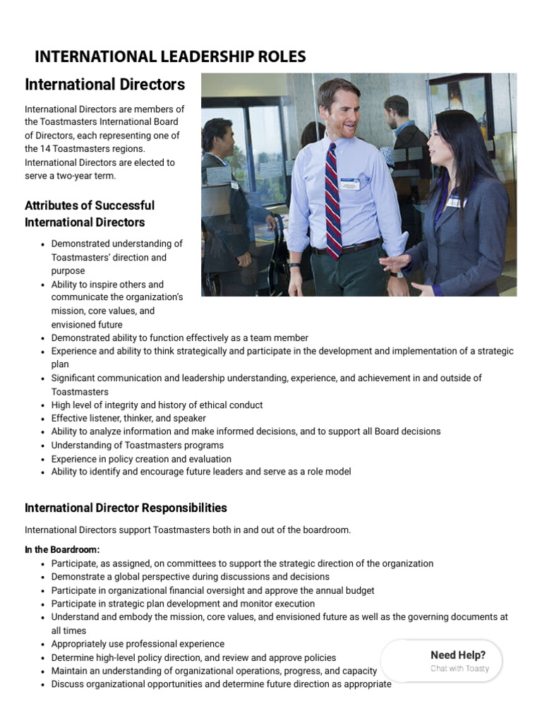 Toastmasters International - International Leadership Roles | PDF ...