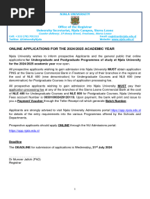 NU Advert - Admissions For 2024-2025 Academic Year