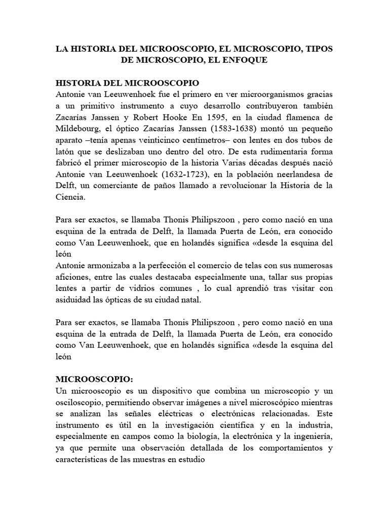 La Historia Del Microoscopio, El Microscopio, Tipos de Microscopio, El ...