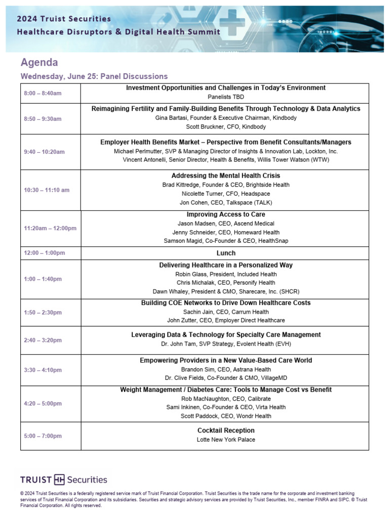 Healthcare Disruptors & Digital Health Summit - AGENDA - 03.26.24 | PDF ...