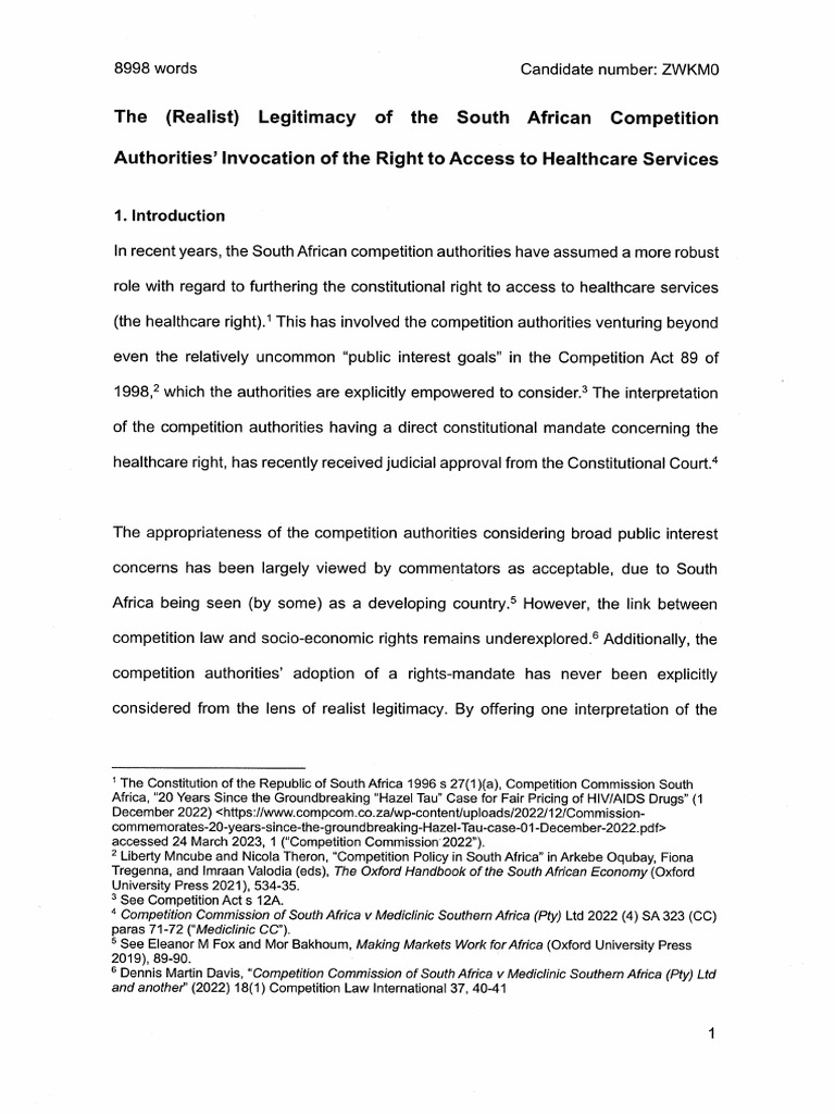 The realist legitimacy of the south african competition authorities
