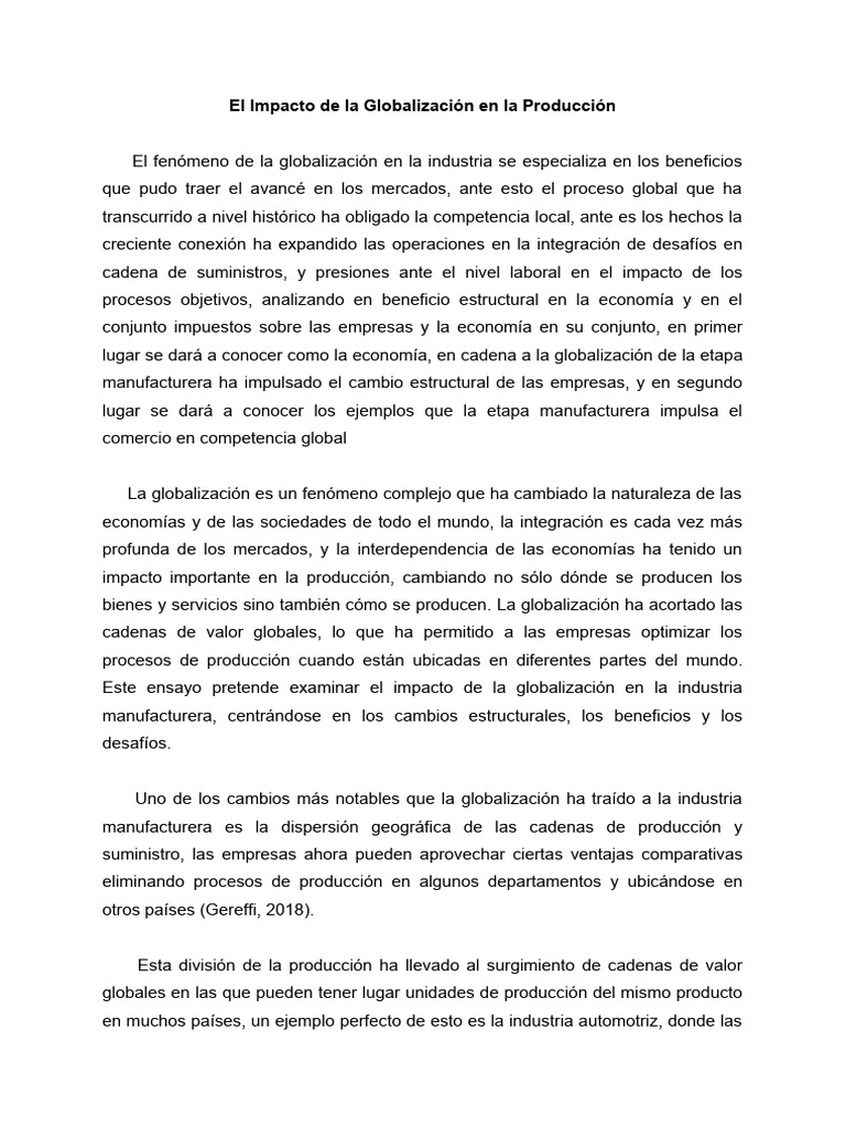 Globalización y su Impacto en la Manufactura | PDF | Business ...