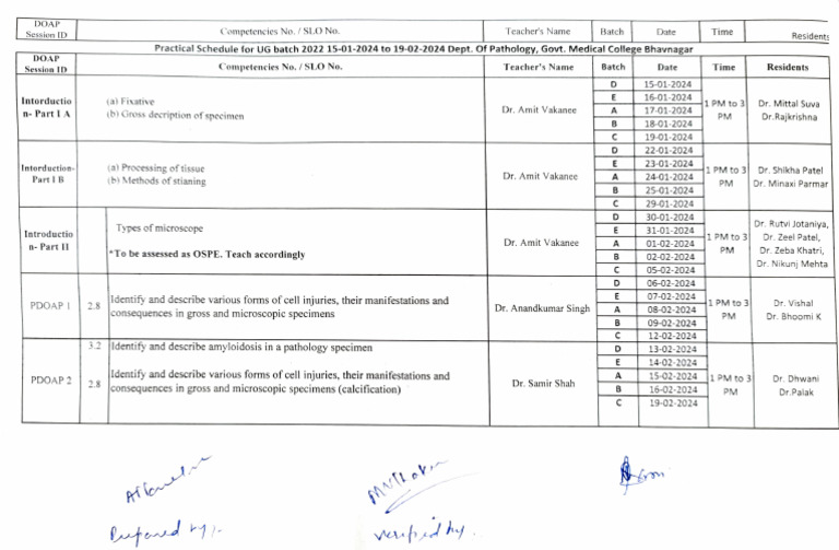 UG Pathology Practical Schedule 2024 | PDF | Biology | Clinical Medicine