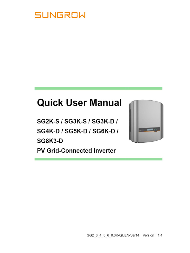 Sungrow SG3K-D, SG4K-D, SG6K-D, SG2K-S, SG5K-D Manual Do Usuário ...