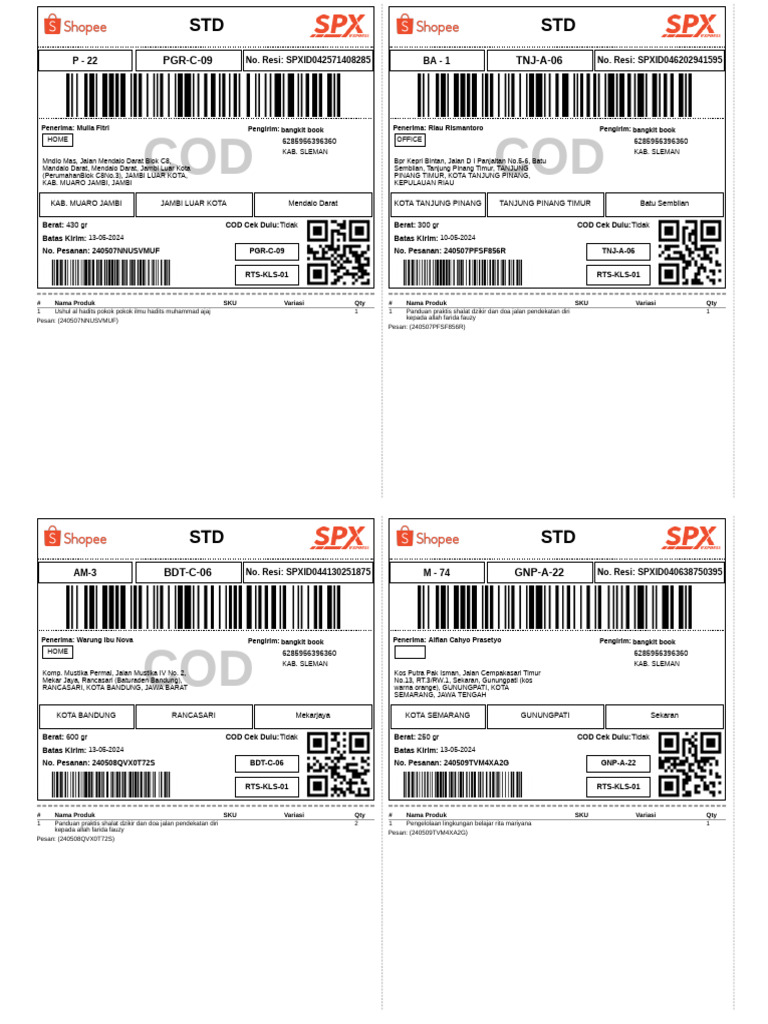 Contoh Resi Paket Shopee COD | PDF