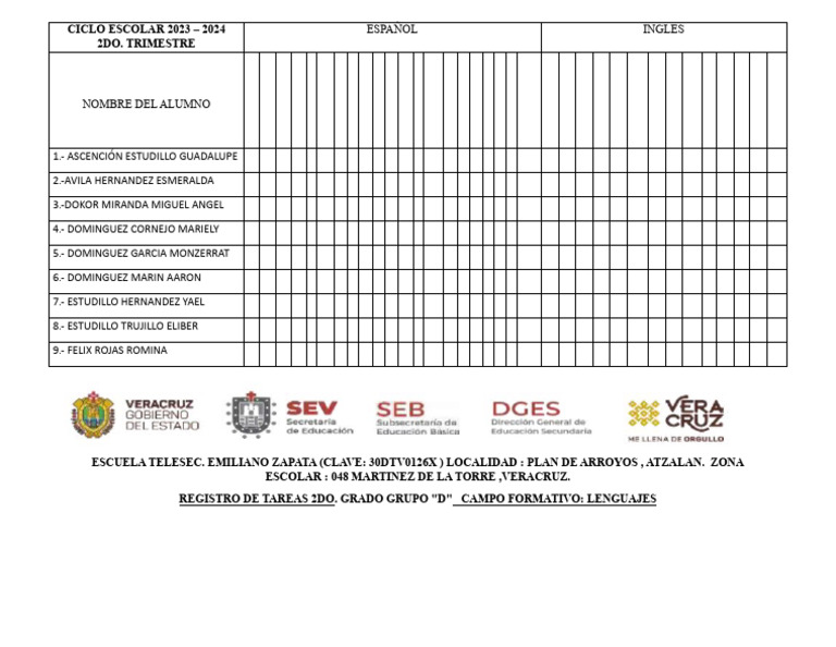 Registro de Tareas 2do Grado 2023-2024 | PDF