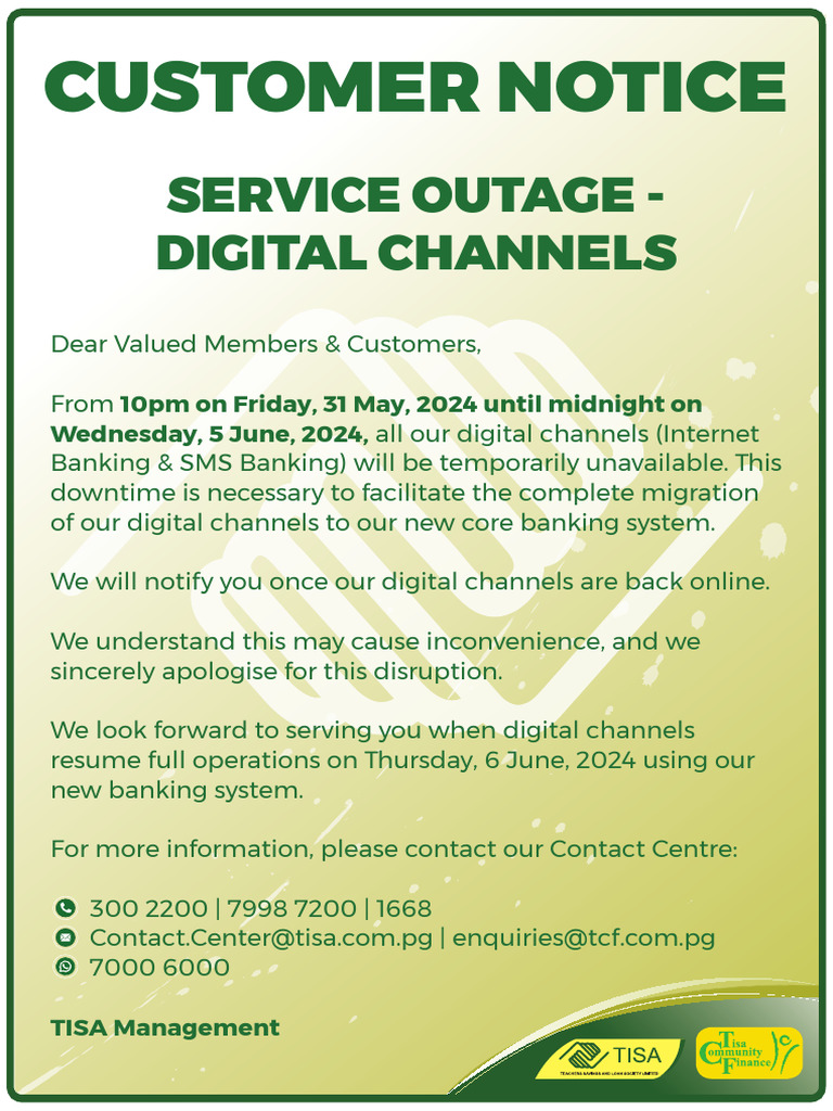 Customer Notice Service Outage Digital Channels | PDF