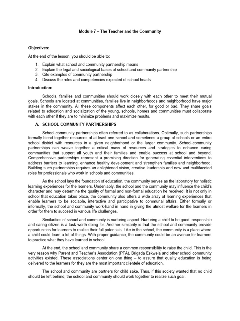 Teacher's Role in Community Partnerships | PDF | Pedagogy | Teachers