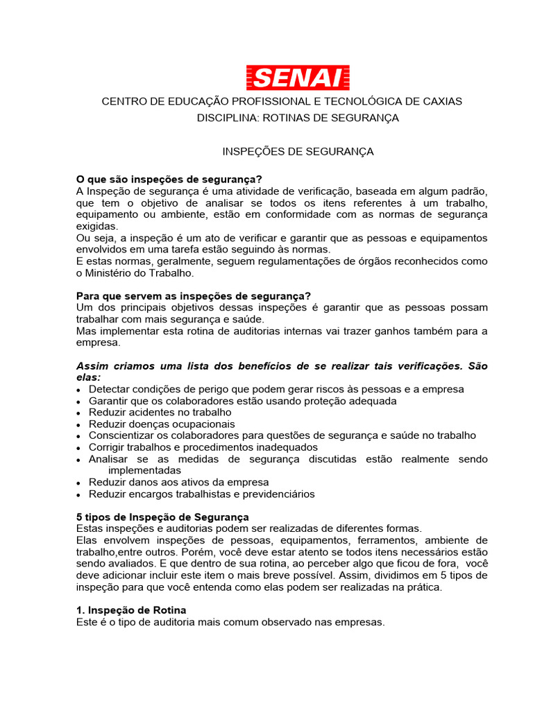 Atividade inspe o de seguran a download gr tis pdf engenheiro