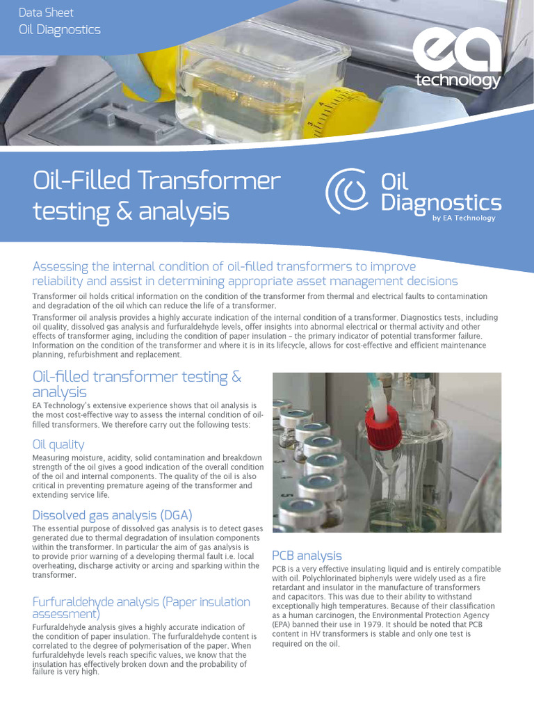 Oil Diagnostics Data Sheet Transformers | PDF | Transformer | Materials