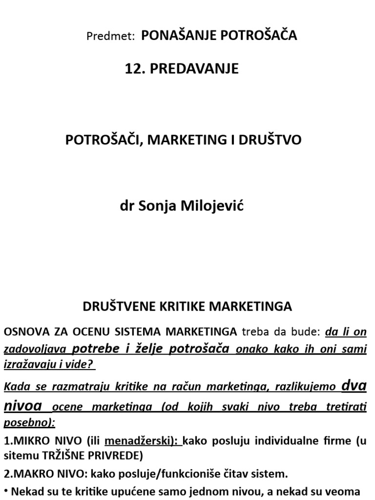 12 Predavanje Potrosaci Marketing I Drustvo | PDF