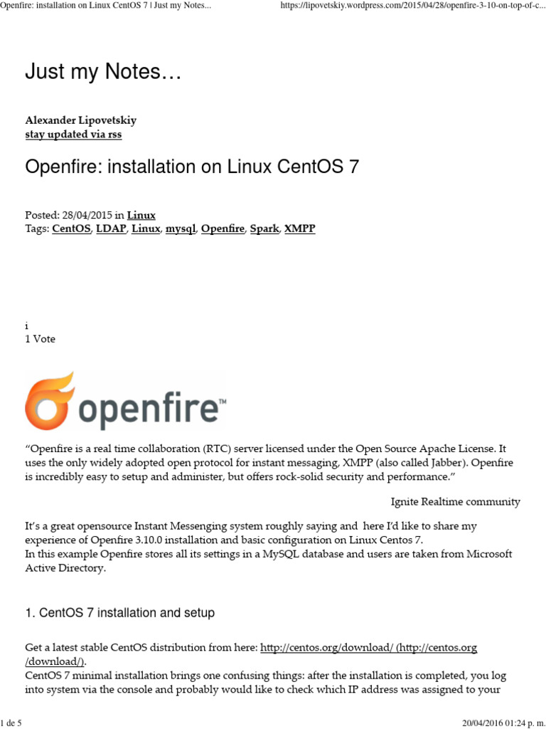 Openfire Installation on CentOS 7 Guide | PDF | Active Directory | My Sql