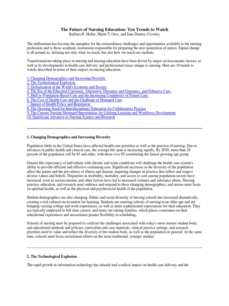 Trends Shaping Nursing Education Future | PDF | Managed Care | Nursing