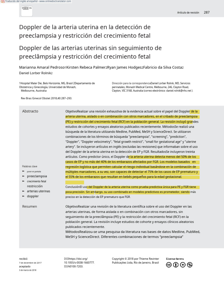 Uterine Artery Doppler in Screening For - En.es | PDF | El embarazo ...