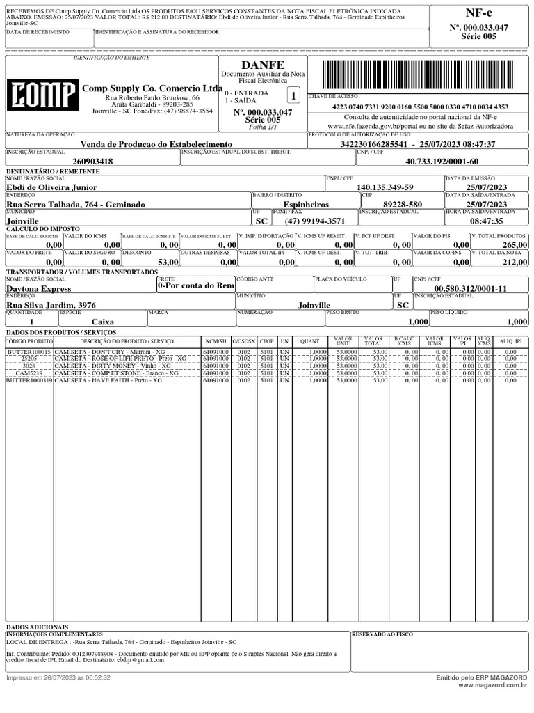 Nota Fiscal Eletrônica - Comp Supply Co. | PDF | Recibo | Documentos ...