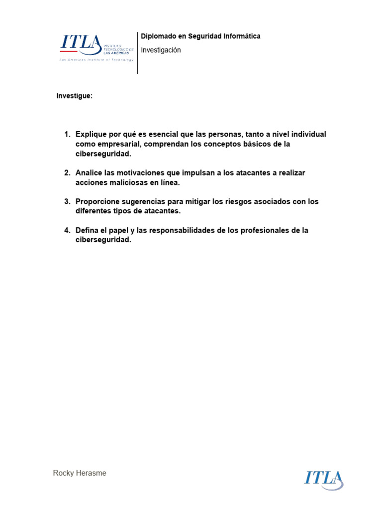Tarea De Investigación Ciberseguridad Pdf La Seguridad Informática